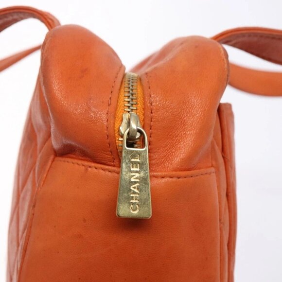 CHANEL Matelasse Hand Bag Lamb Skin Orange Gold CC Auth 133092 - Picture 10 of 16